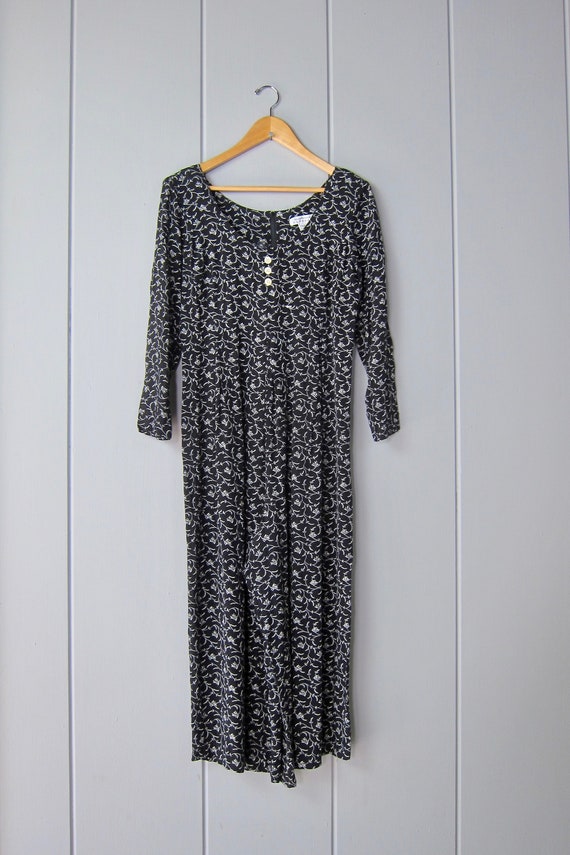 90s EXPRESS One Piece Romper Vintage Black Flower Print Jumpsuit Long Sleeve Floral Onesie With Wide Legs Etsy