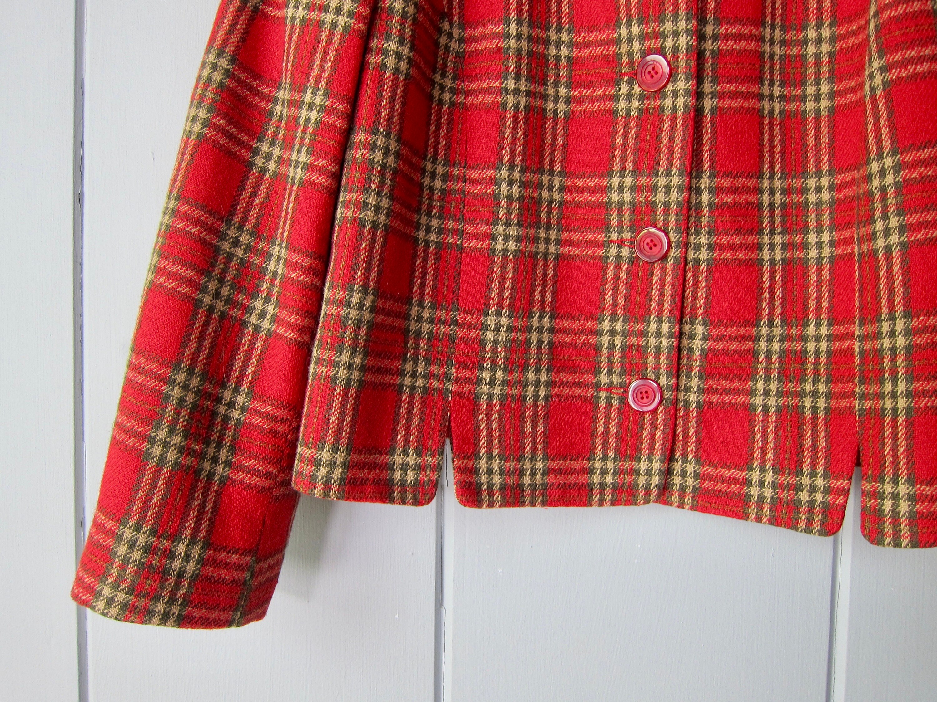 90s Red Green Plaid Wool Blazer - Etsy