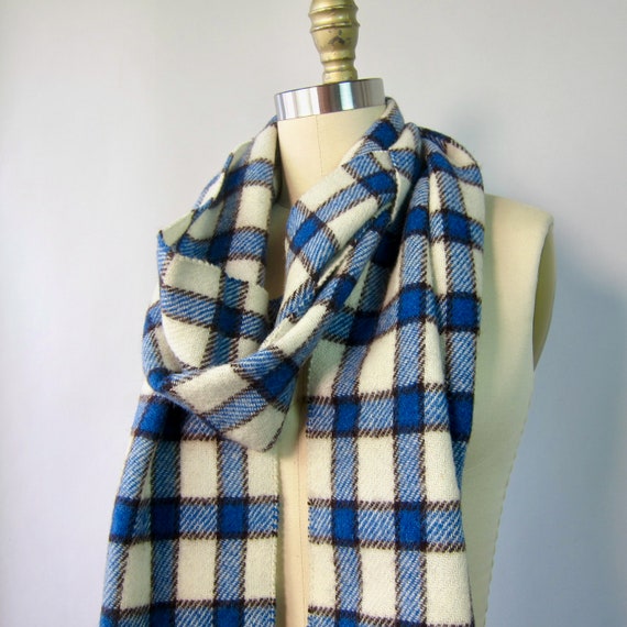 70s Checkered Wool Scarf | Extra Long Neck Scarf … - image 6