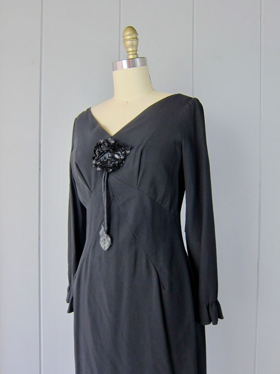 1950s Black Wool Holiday Party Cocktail Dress Vintage Long Sleeve Sheath  Dress With Flower - Etsy