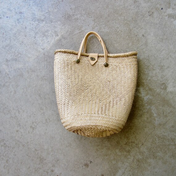 80s Mexican Handwoven Palm Tote | Vintage Mercado… - image 1