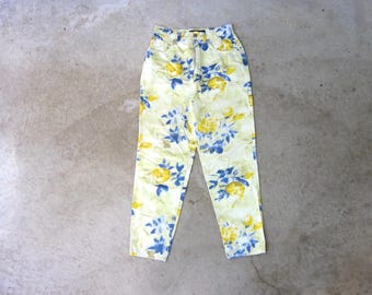 Pantalon à imprimé floral Marc Cain des années 90 : jean taille haute en coton