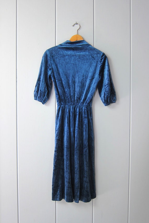 70s Teal Blue Velvet Dress | Vintage 1970s Midi D… - image 6