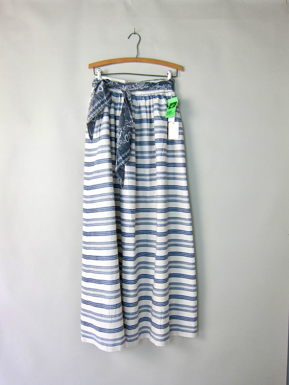 70s Anne Klein Maxi Skirt | White Blue Voluminous… - image 6