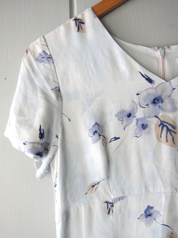 Silk Floral Midi Dress | Minimal Short Sleeve Flo… - image 5