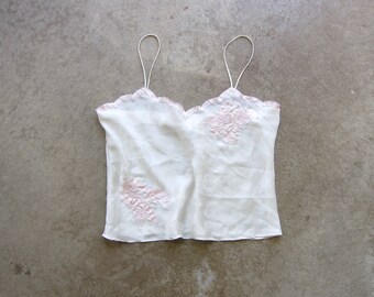 Victorias Secret 90s Crop Slip Top | Lingerie Pink White Floral Beaded Cami Top