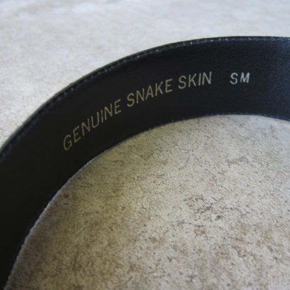 80s Black Real Snake Skin Leather Belt | Vintage … - image 4
