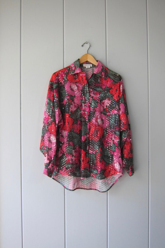 Floral Print Sequins Blouse  | 90s EXPRESS Modern 