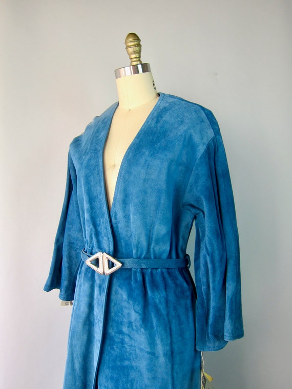 70s Blue Suede Wrap Dress | Long Leather Wrap Dre… - image 2