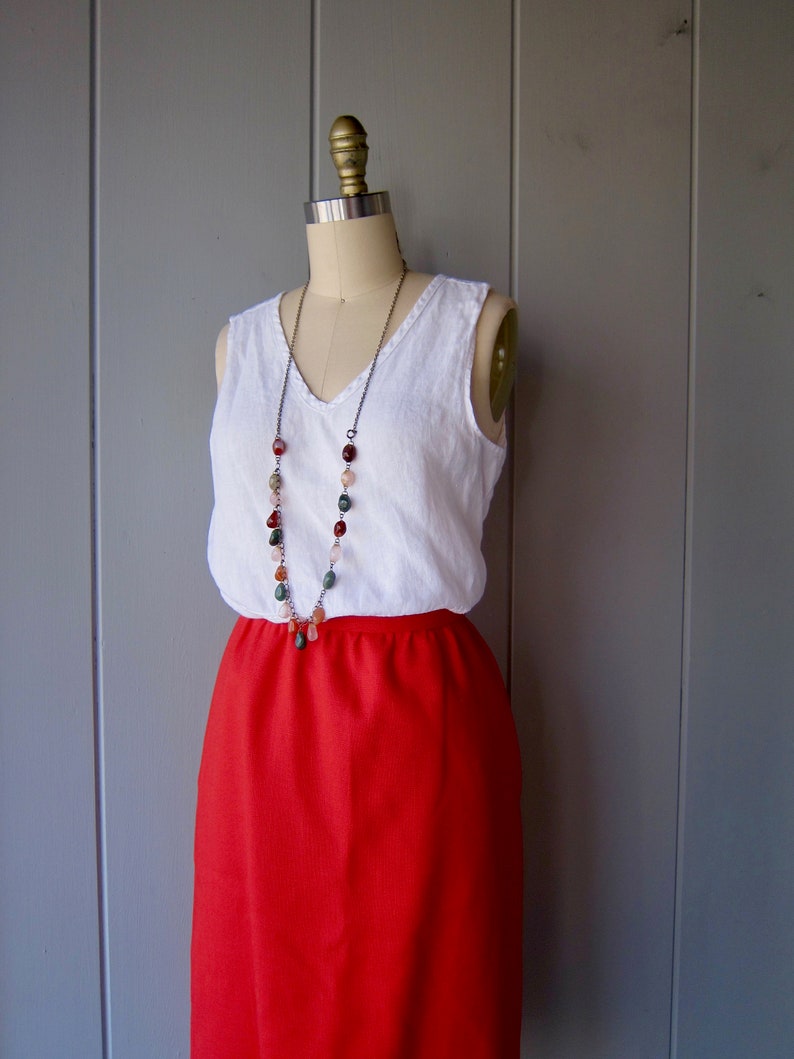 80s Tobacco Red Pencil Skirt Hand Pockets & High Waist Vintage School Girl Mod Skirt image 4