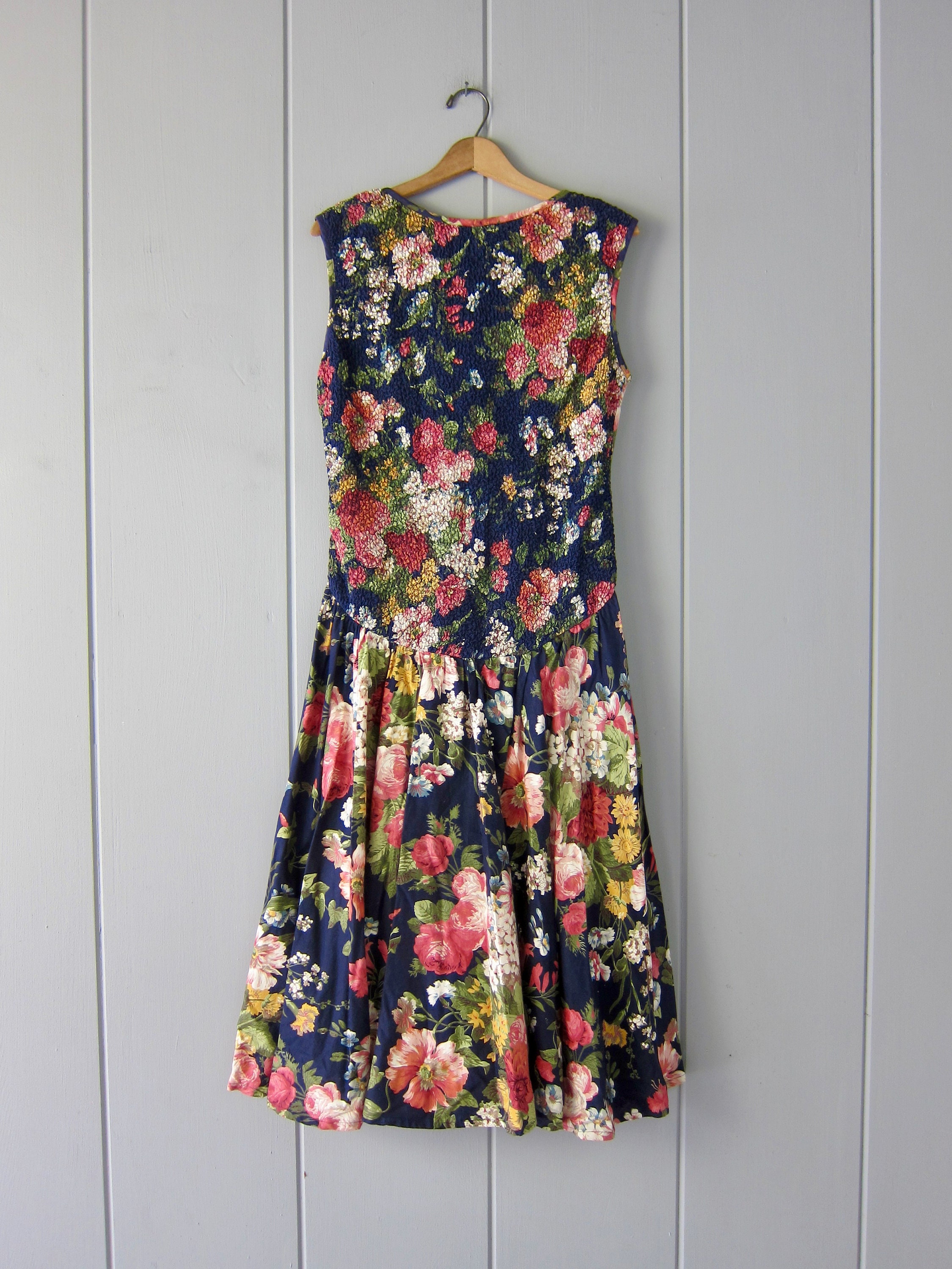 Vintage Long Floral Dress 80s Flower Print Market Dress | Etsy