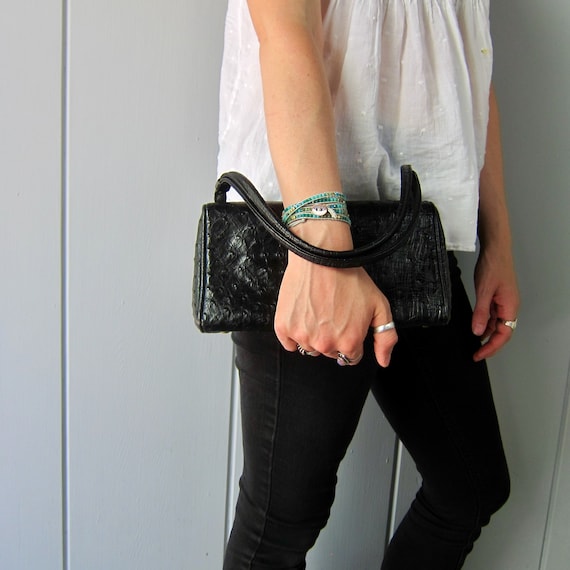 Black Ostrich Leather Purse | Classic 1950s Koret