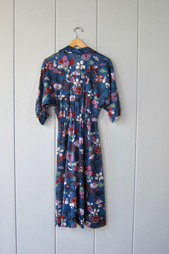 70s Floral Dress | Colorful Blue Flower Print Boh… - image 7