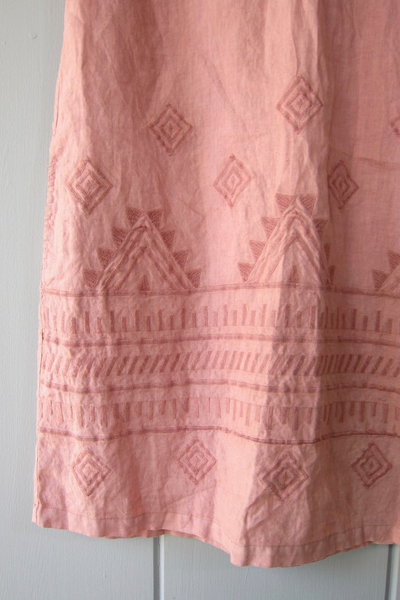 Embroidered Linen Shift Dress | Tribal Pink Linen… - image 3