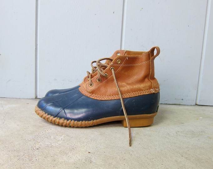 Bottes De Pluie Vintage Eddie Bauer Rain Duck - Cuir Noir - Taille 9 US Homme - Occasion Bon état