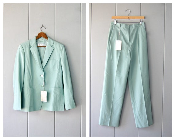 90s Mint Green MAX MARA Suit Set Modern Wool Pants Blazer
