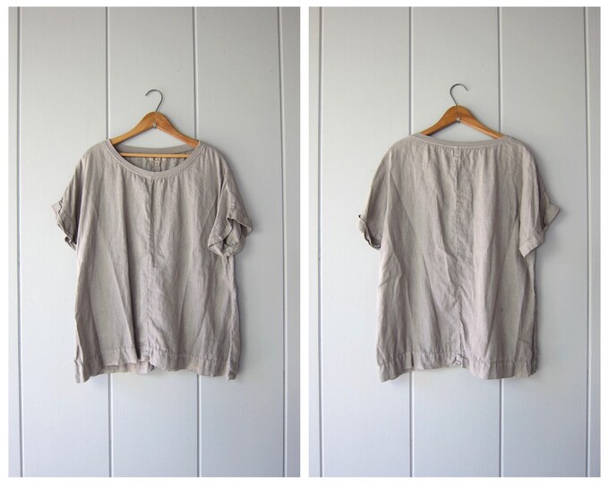 Flax Linen Shirt 80s Pebble Grey Linen Boxy Tee Flax Brand Blouse