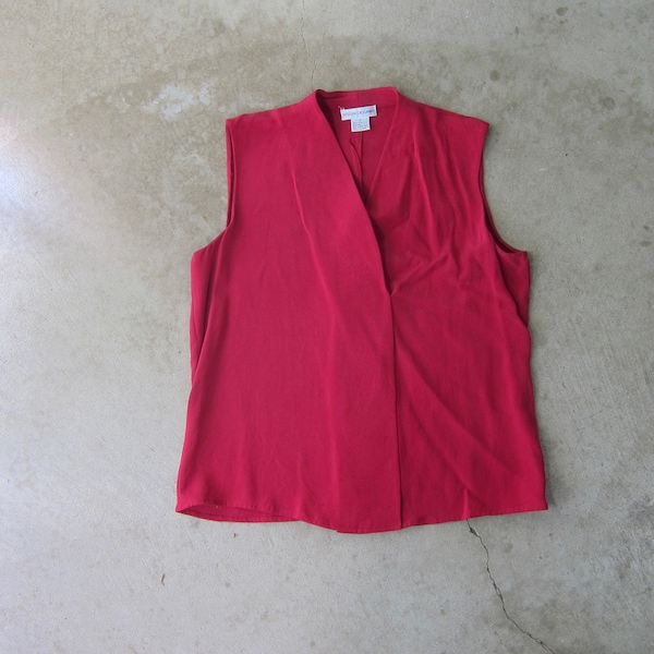 90s Cranberry Silk Tank | Minimal Sleeveless Tee | Crop Modern Wrap Silk Top