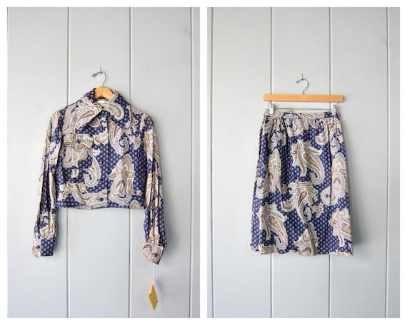 Vintage 70s Donald Brooks Paisley Outfit: Cropped Jacket & Skirt