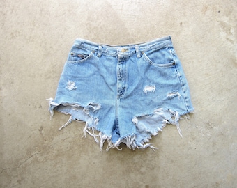 90s Cut Off Distressed Jean Shorts | Worn In Denim Jean Shorts | Vintage High Waist Women's Shorts