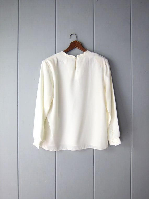 80s Creamy White Secretary Blouse | Vintage Braid… - image 6