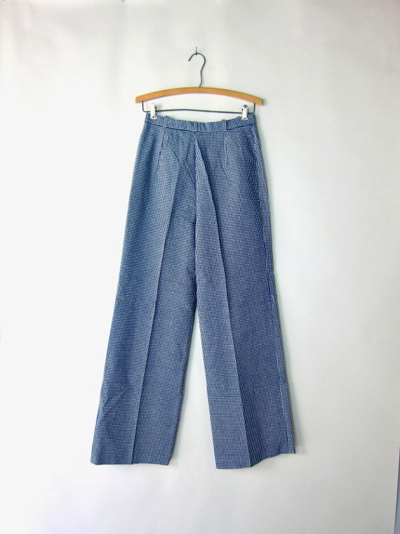 70s Blassport Wide Leg Gingham Pants | Blue White… - image 8