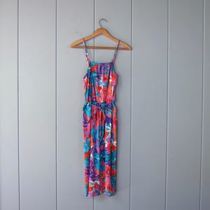 Vintage 80s Tropical Floral Dress: Colorful Hawaiian Sundress