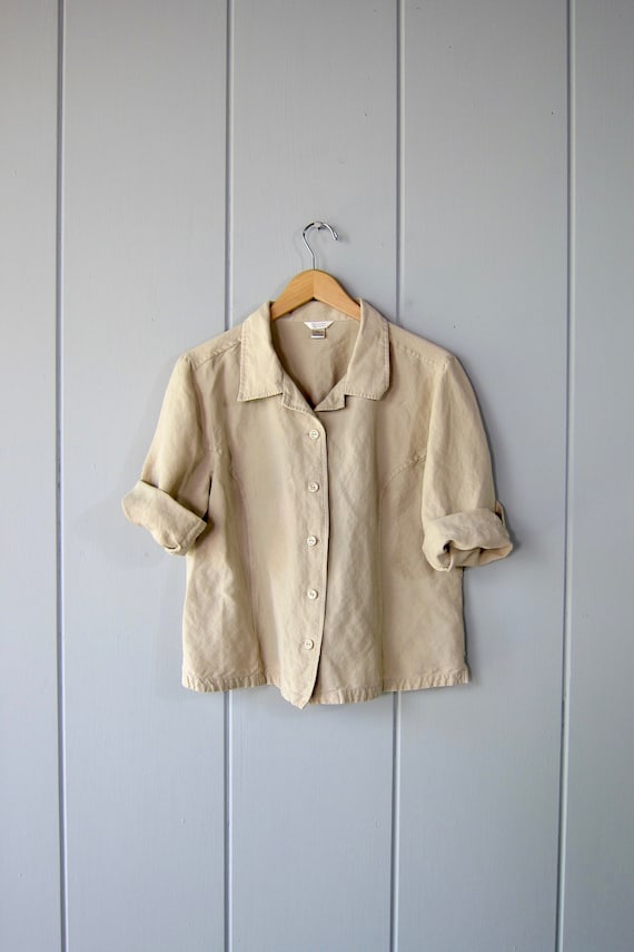 90s Natural Modern Shirt | Boxy Button Up Rayon B… - image 1