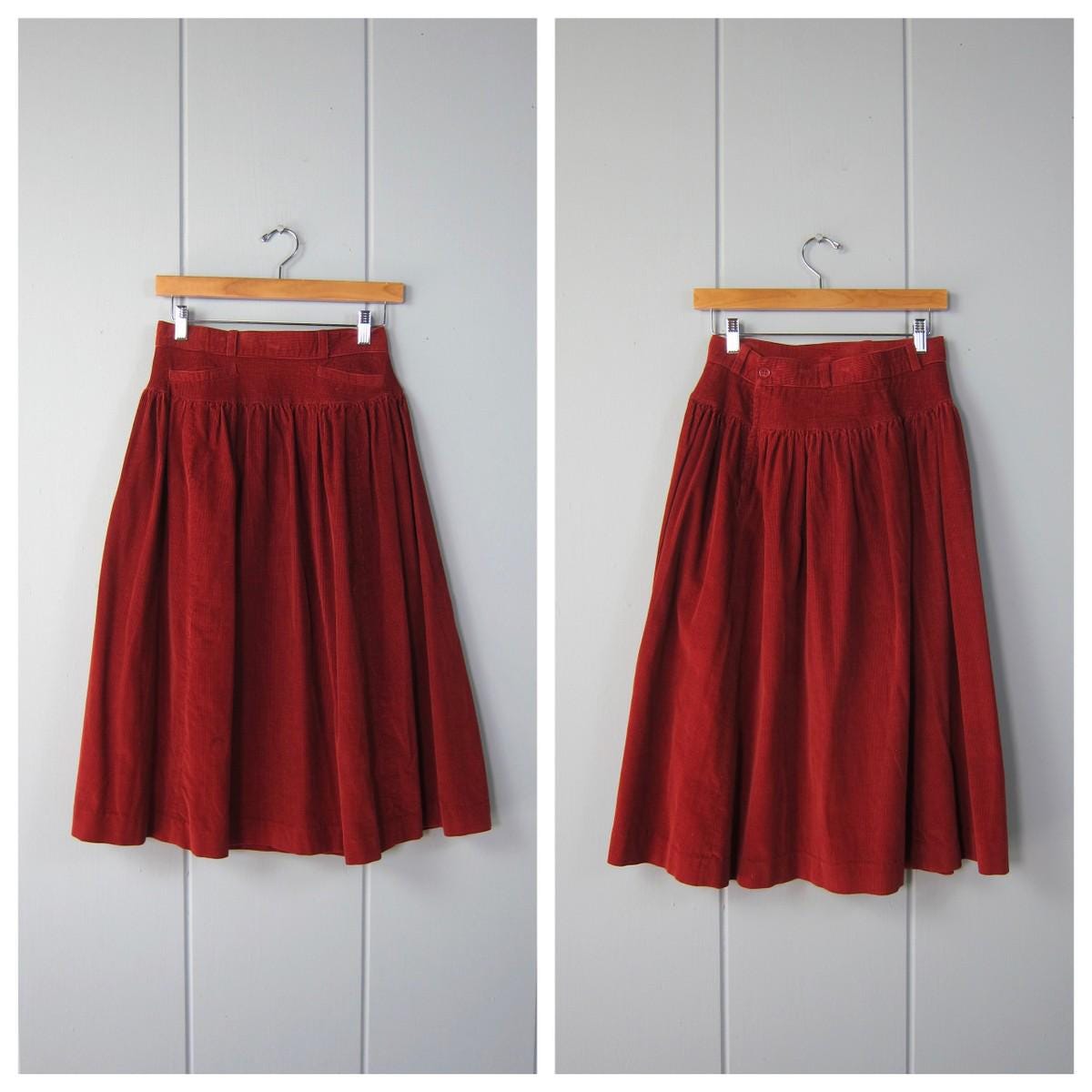 70s Brick Red Corduroy Midi Skirt | Vintage MICMAC St