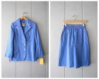 Conjunto de blazer y minifalda azul Anne Klein vintage de los años 70 (talla S/M)