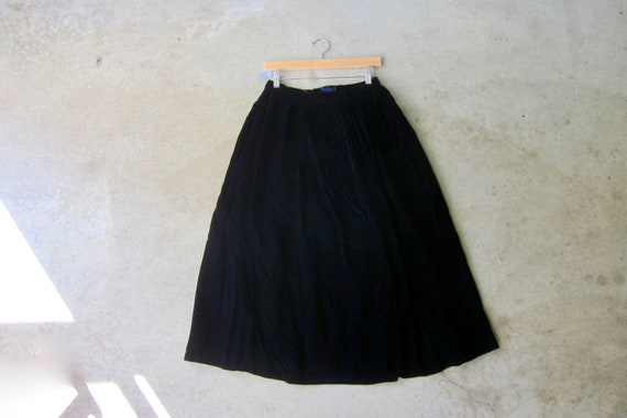 70s Dark Blue VELVET Skirt | Gathered Pleated Mid… - image 1