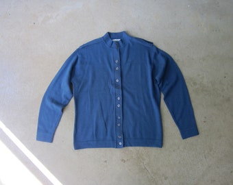 70s Blue Wool Cardigan: Junior House Deadstock Sweater Jacket