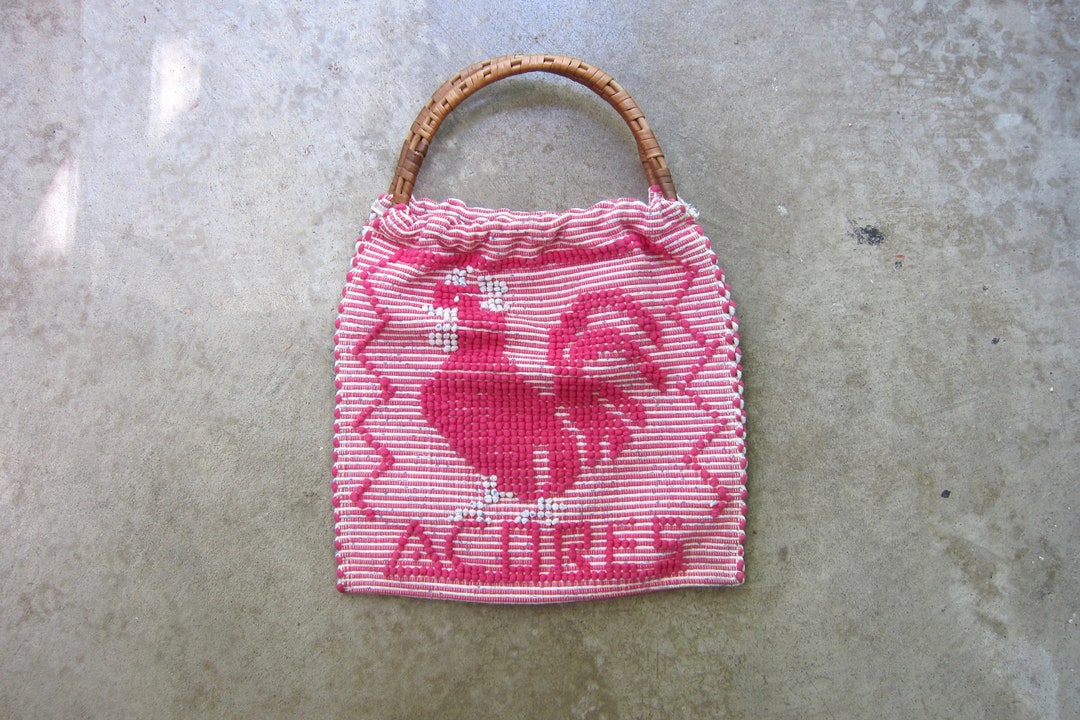 Vintage Rag Rug Shoulder Bag | Mexican Pink ROOSTER Woven Knit Handbag ...
