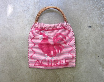 Bolso de hombro Vintage Rag Rug / Bolso de punto tejido ROOSTER rosa mexicano / Bolso de mano ACORES BoHo