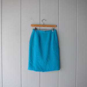 1990s Turquoise Silk Pencil Skirt