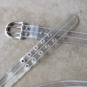 Y2k 2000s Clear Plastic Belt | Silver Grommet Studded Fashion Belt | Space Age Hipster Belt