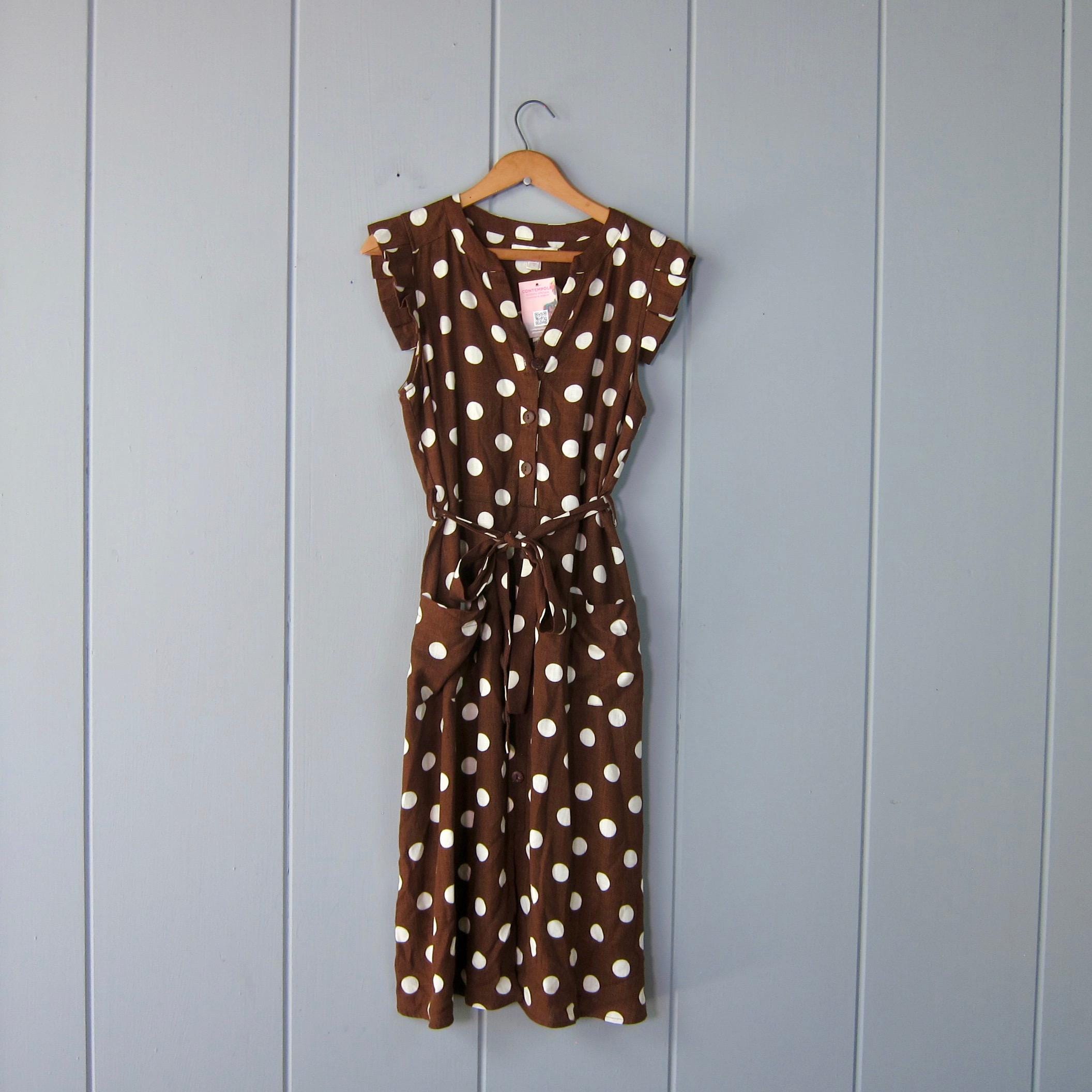 Monteau Los Angeles Brown Polka Dot Dress With Front Pockets - Etsy Monteau Los Angeles Brown Polka Dot Dress With Front Pockets - Etsy