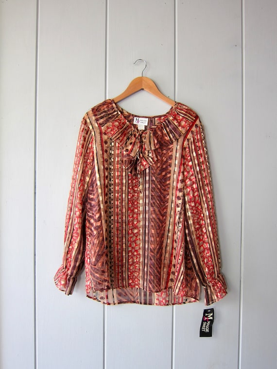 Romantic Printed Ruffled Blouse | Vintage Long Sle