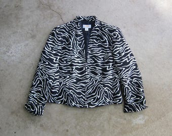 Chaqueta de seda con estampado de cebra de los años 90, moderna chaqueta de fiesta navideña a rayas blancas y negras