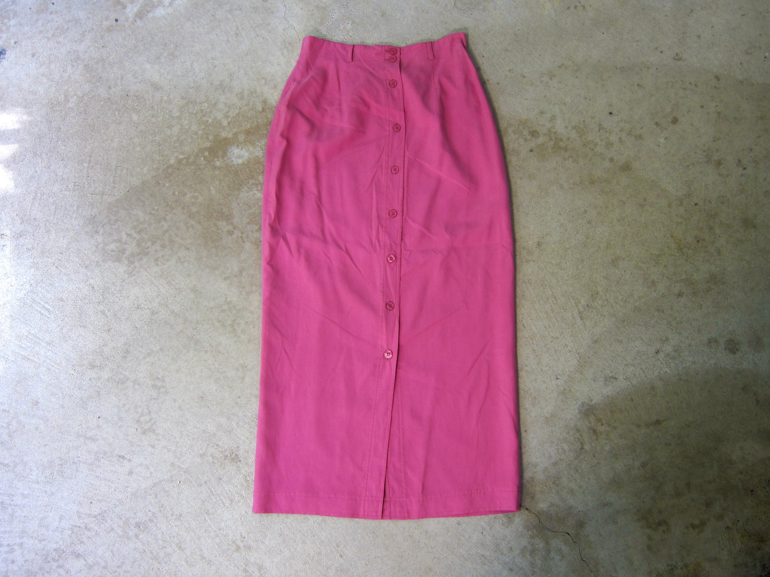 Jupe Crayon Droite Monsoon En Soie Rose – Taille 12, Longueur Genou, Boutons, Vintage Chic