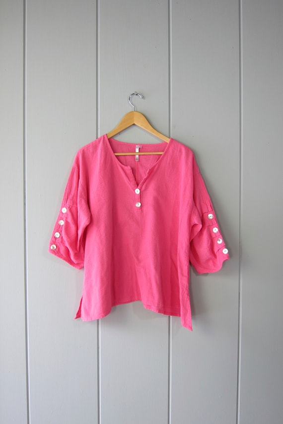 Boxy Pink Cotton Gauze Shirt | Oversized Half Slee