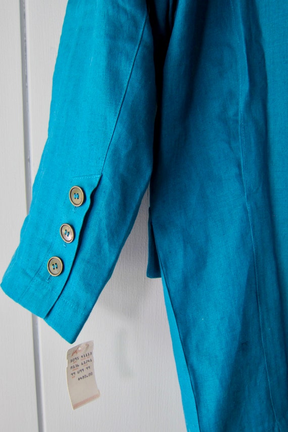 80s ESCADA Teal Blue Linen Blazer | 90s Oversized… - image 5