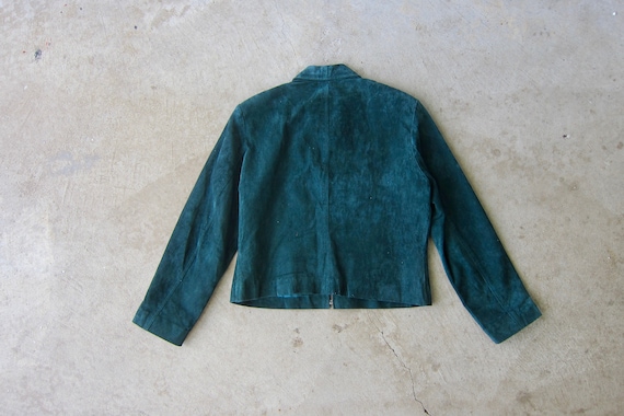 Dark Green Suede Jacket | 90s Zip Up Leather Coat… - image 5