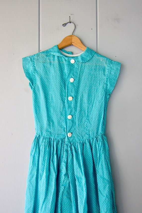 Green & White Swiss Dot 50s Dress | Button Up Hou… - image 2