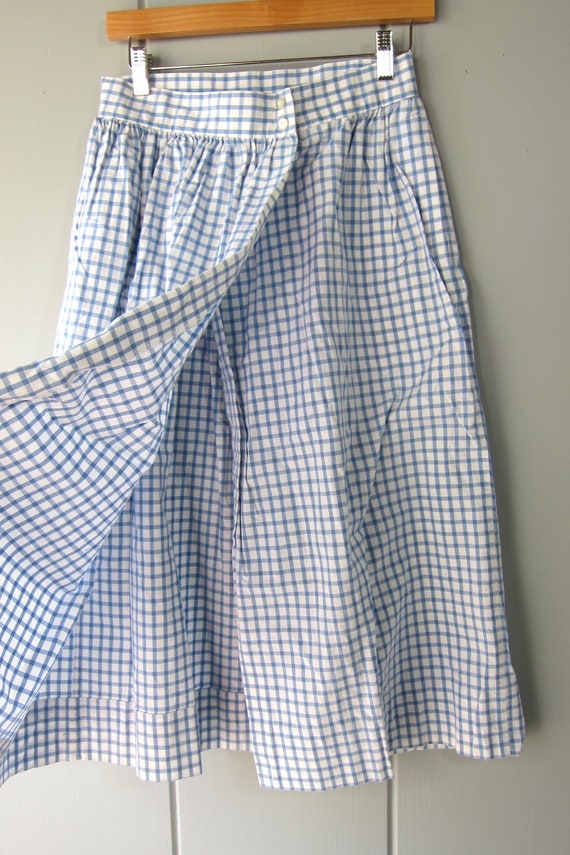 80s Cotton Wrap Skirt | Vintage Blue White Stripe… - image 4
