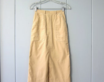 70s Corduroy Pencil Skirt High Waist Fall Skirt with Quilted Pockets