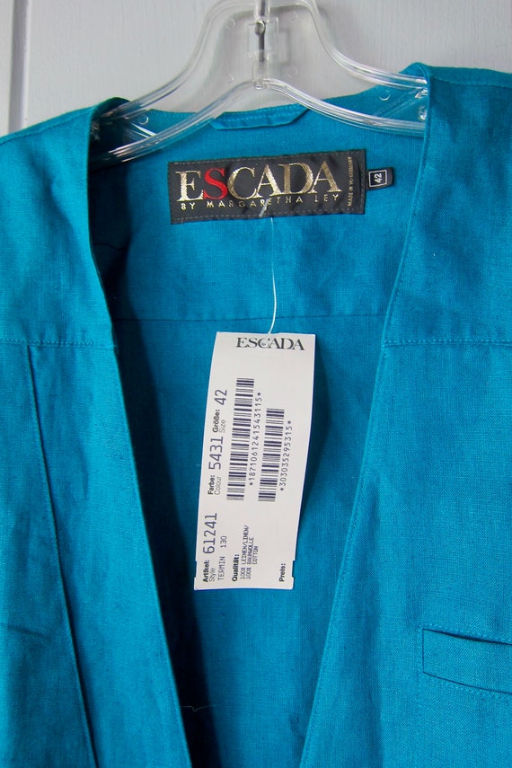 80s ESCADA Teal Blue Linen Blazer | 90s Oversized… - image 3