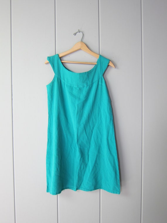 80s Teal Green Cotton Gauze Dress | Vintage Textu… - image 2