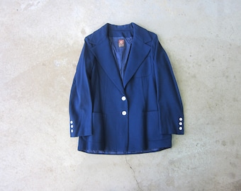 80s Anne Klein Wool Blazer: Vintage Navy Blue Shell Button Jacket