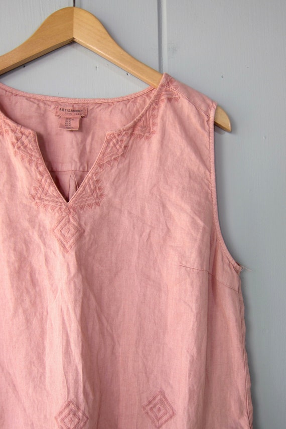 Embroidered Linen Shift Dress | Tribal Pink Linen… - image 2